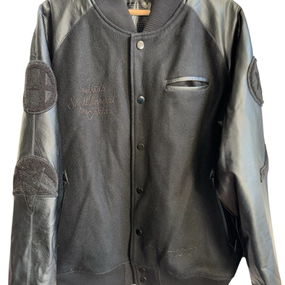Rare Varsity Wool Blend Mens Jacket XL Black 90’s University Dark Scholar Warm - Picture 2 of 13
